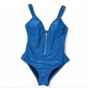 Blue Ribbed One Piece Bathing Suit. Size Medium
